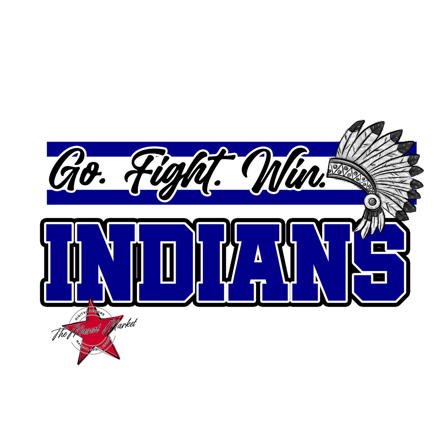 Indians Go Fight Win Mascot Lines-Blue