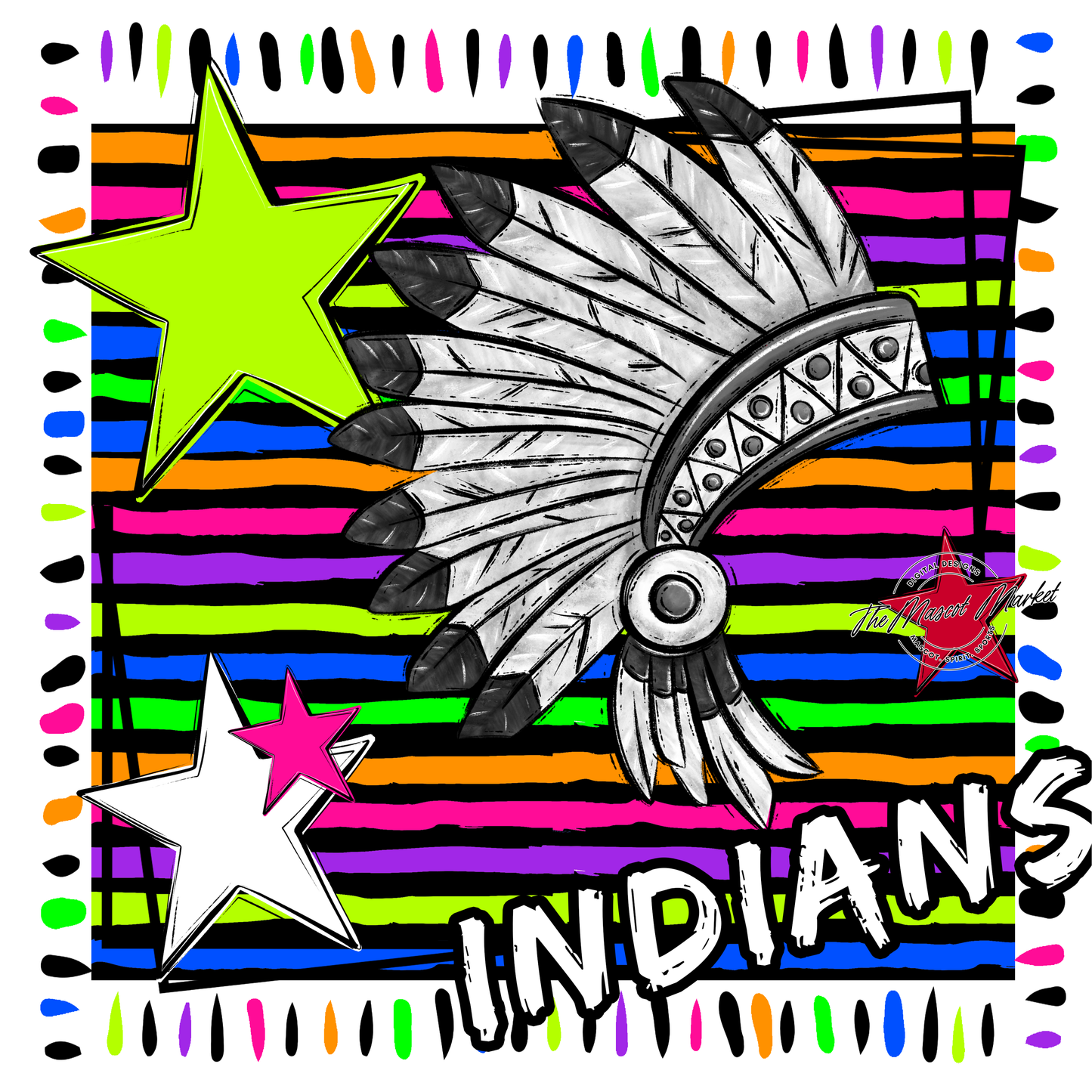 Indians Mascot Frame-Neon Black