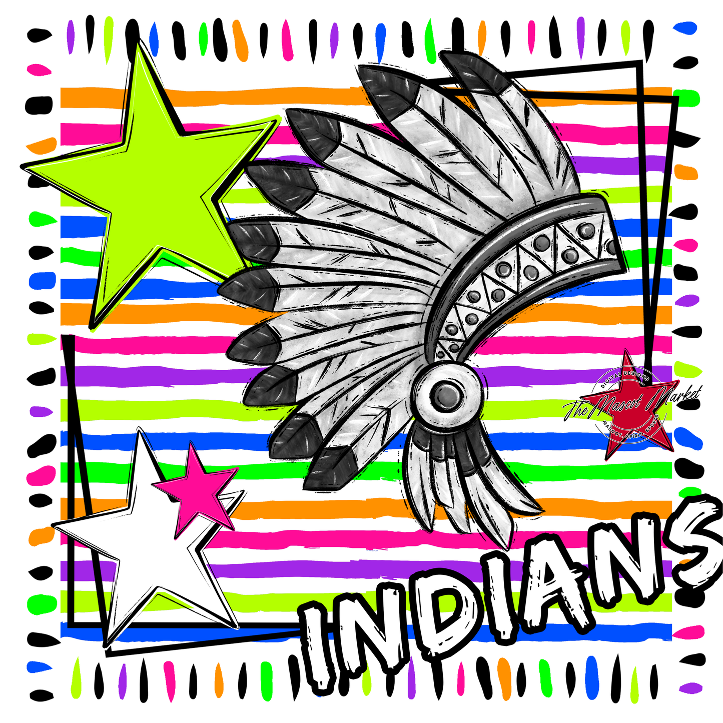 Indians Mascot Frame-Neon White