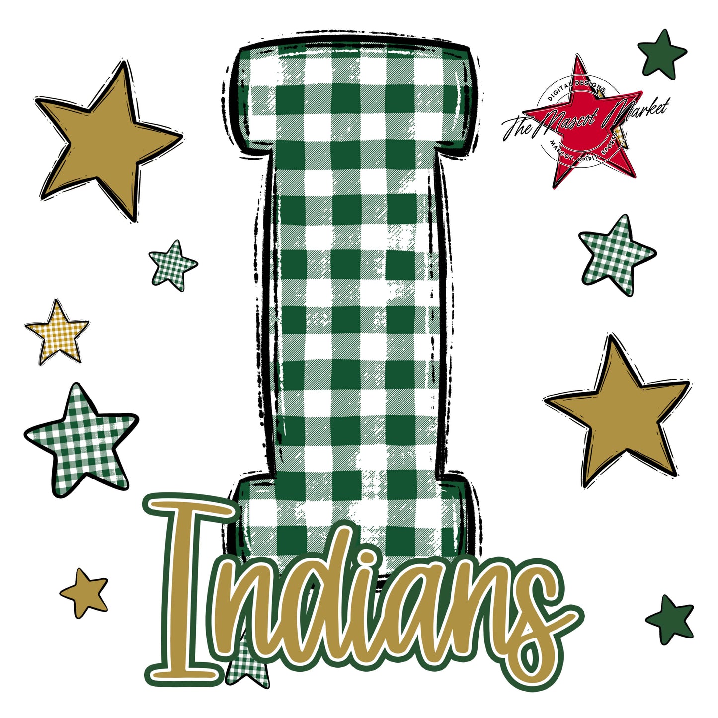 Indians Plaid Star Design-Green & Gold