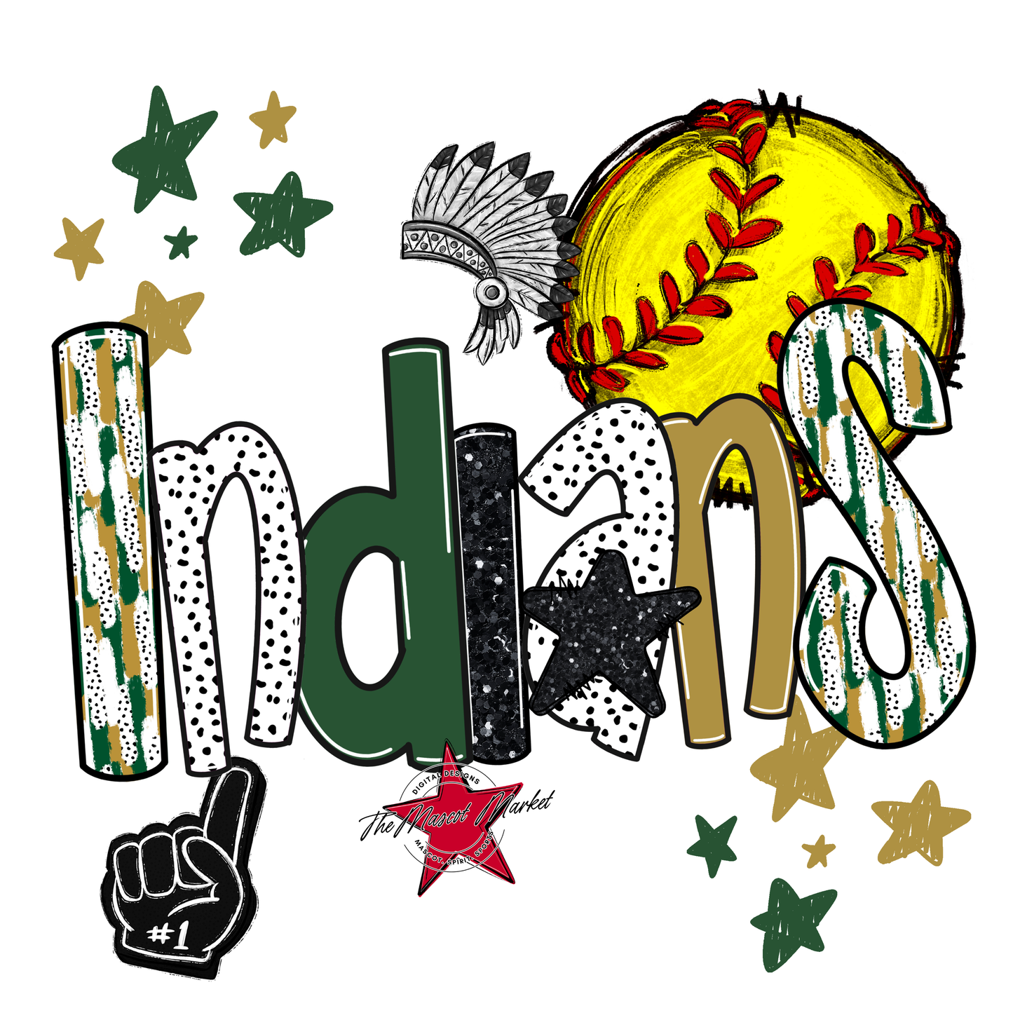 Indians Softball Scrape-Green-Gold