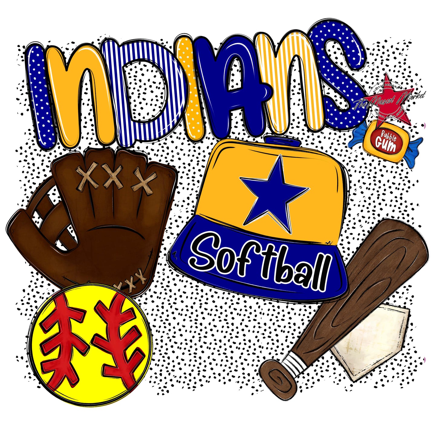 Indians Softball Spirit-Blue & Yellow