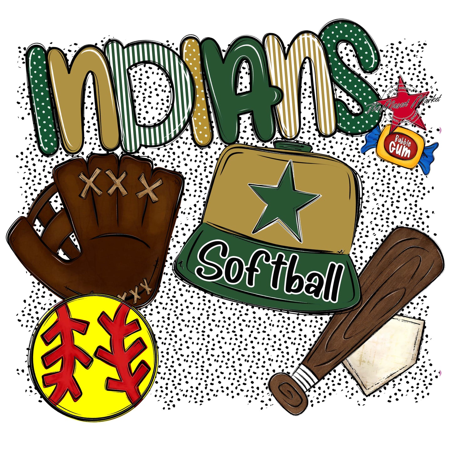 Indians Softball Spirit-Green & Gold