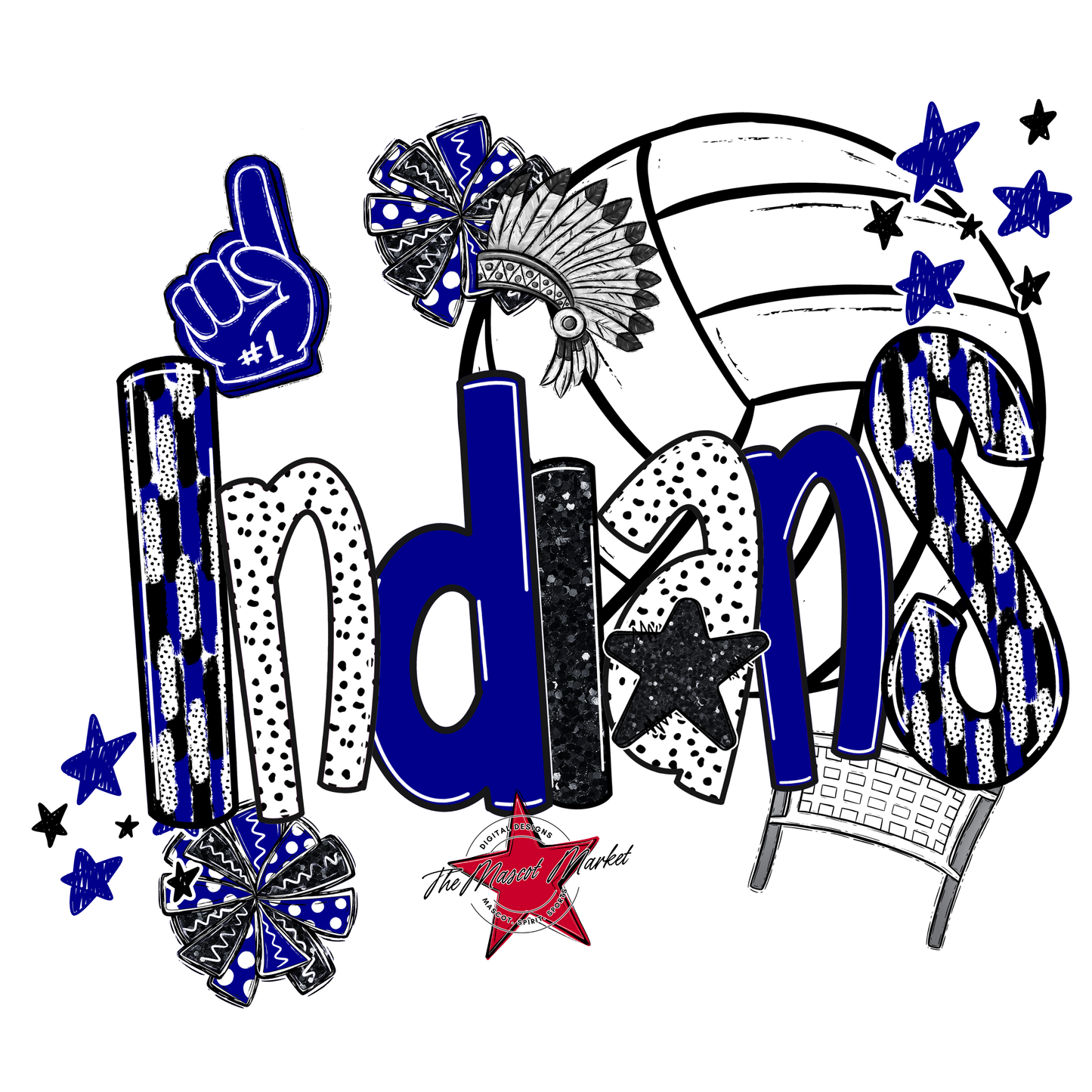 Indians Volleyball Scrape-Blue