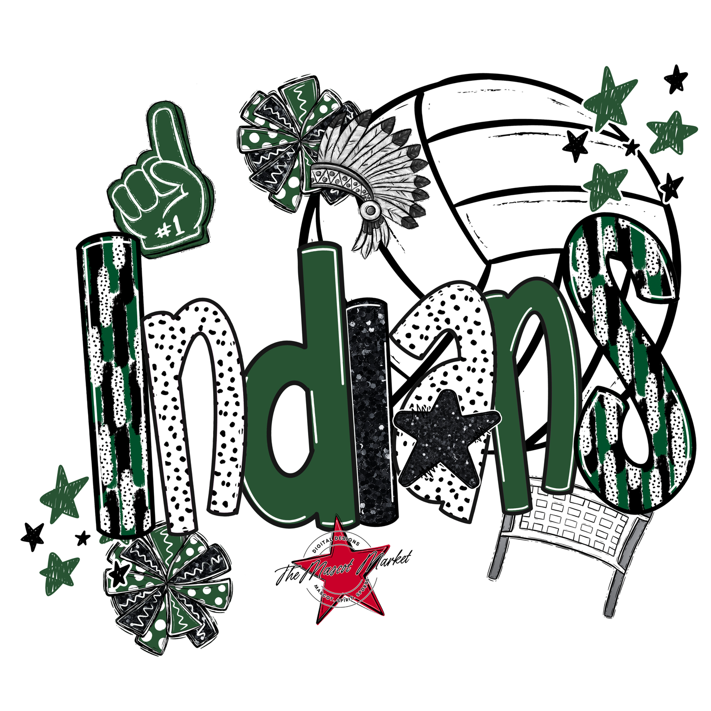 Indians Volleyball Scrape-Green