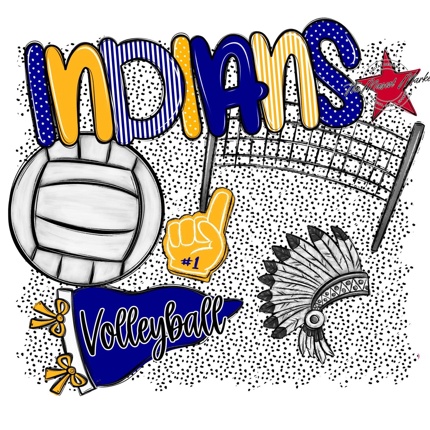 Indians Volleyball Spirit-Blue & Yellow