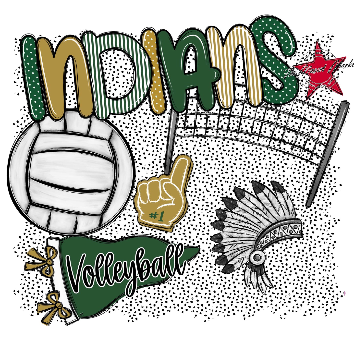Indians Volleyball Spirit-Green & Gold