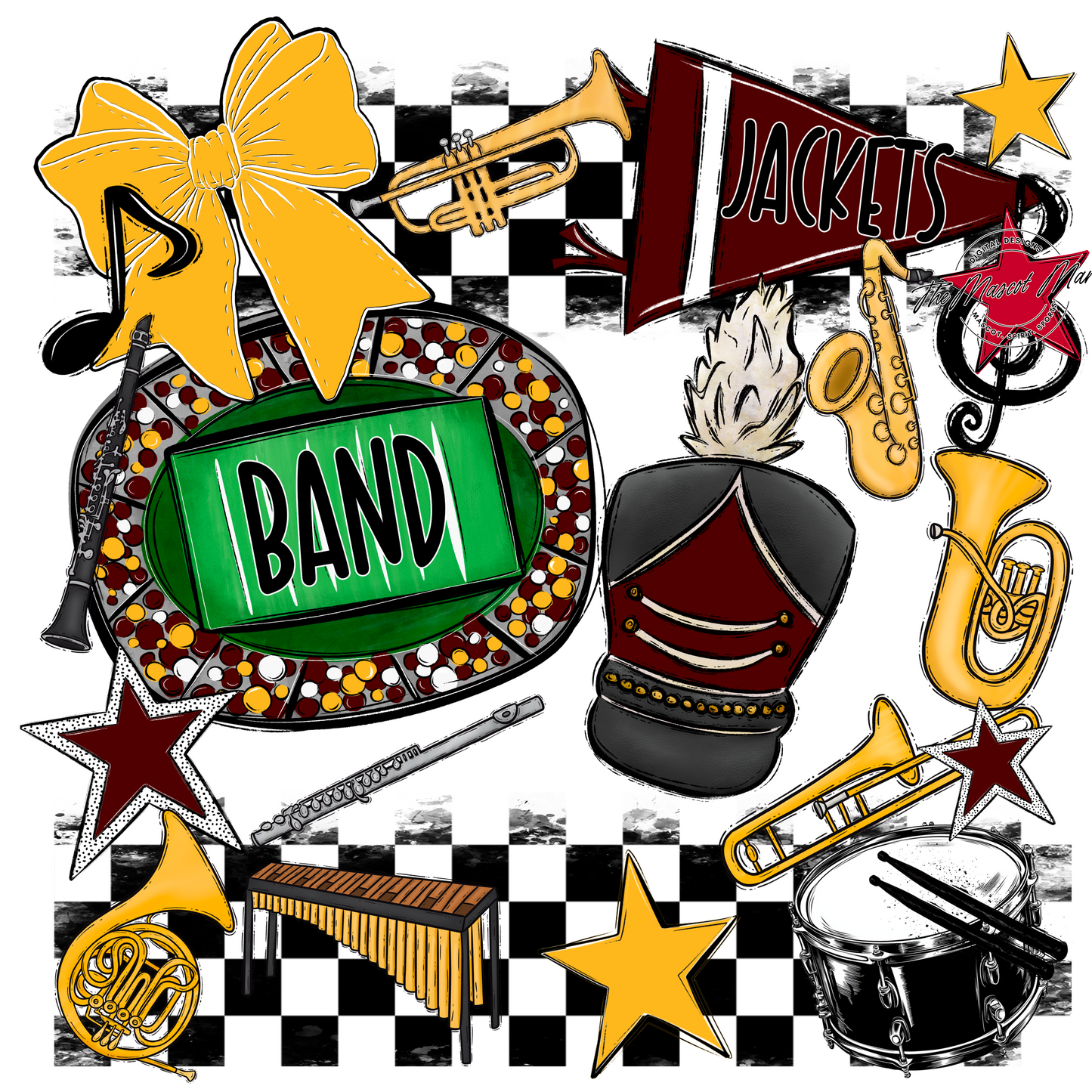 Jackets Checkers Band Spirit Design-Maroon-Yellow