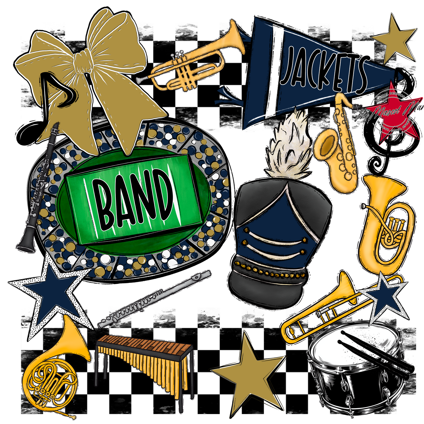 Jackets Checkers Band Spirit Design-Navy-Gold