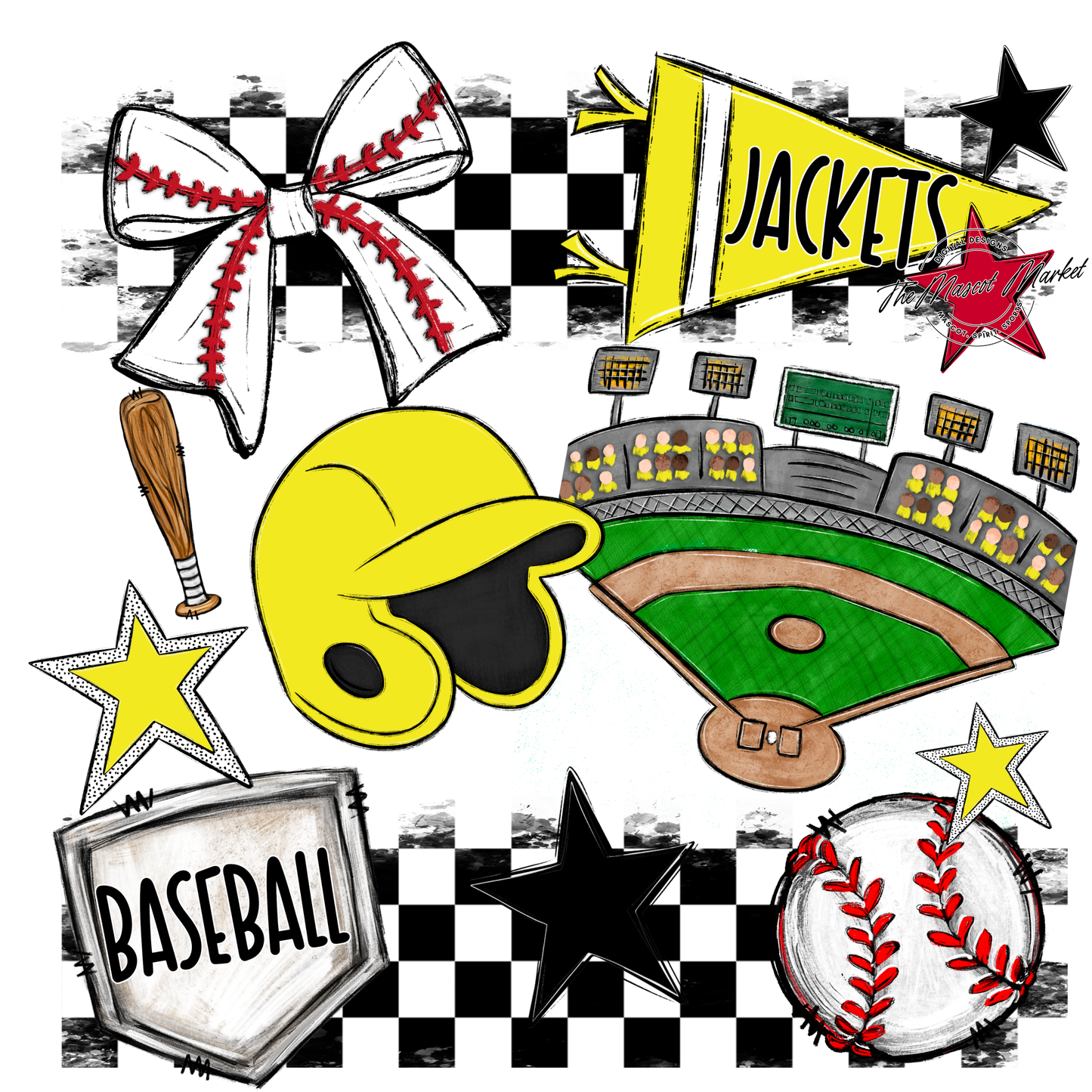 Jackets Checkers Baseball Spirit Design-Bright Yellow
