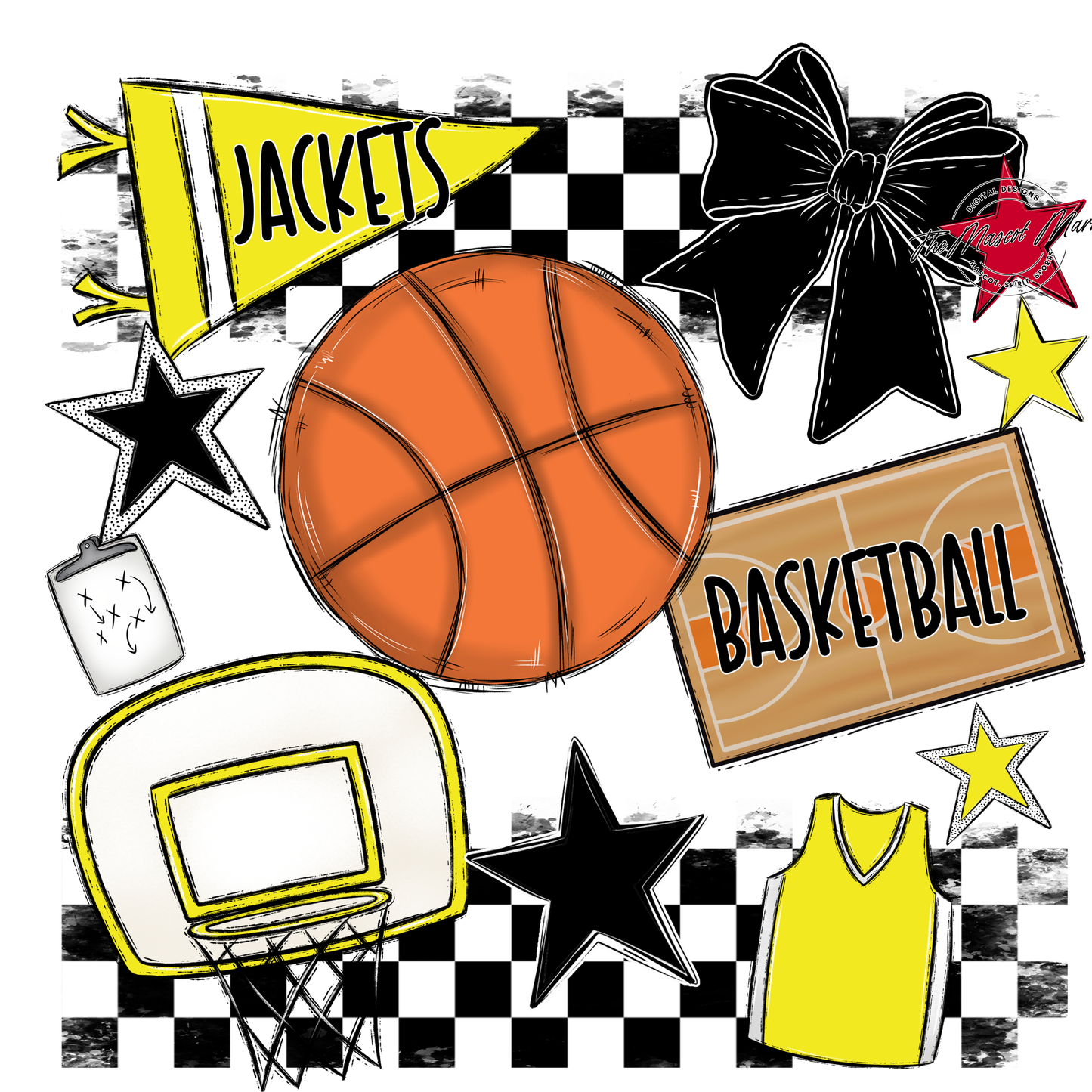 Jackets Checkers Basketball Spirit Design-Bright Yellow