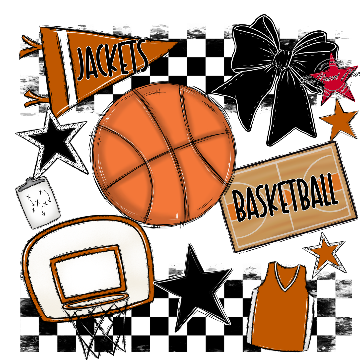 Jackets Checkers Basketball Spirit Design-Burnt Orange