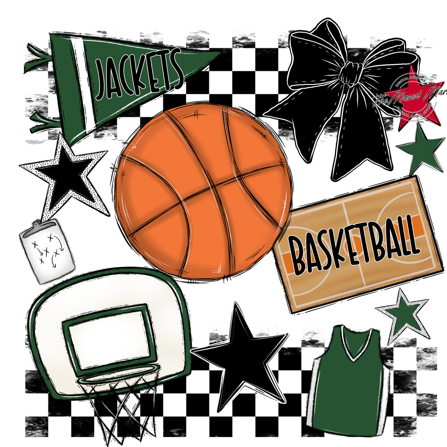 Jackets Checkers Basketball Spirit Design-Green