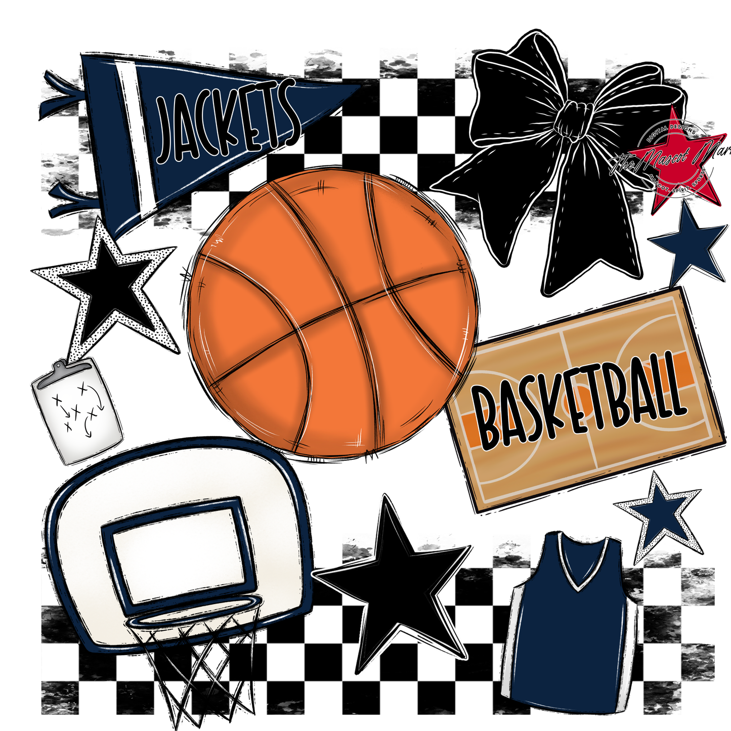 Jackets Checkers Basketball Spirit Design-Navy