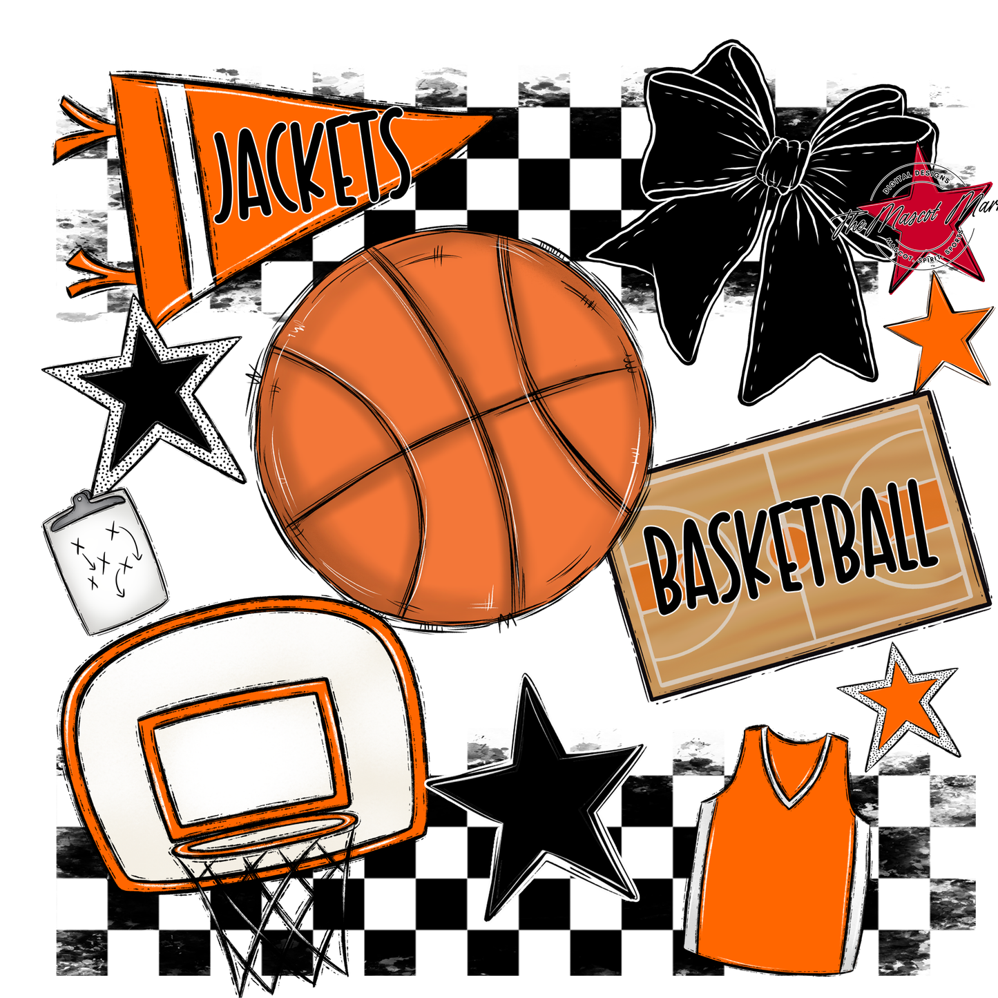 Jackets Checkers Basketball Spirit Design-Orange