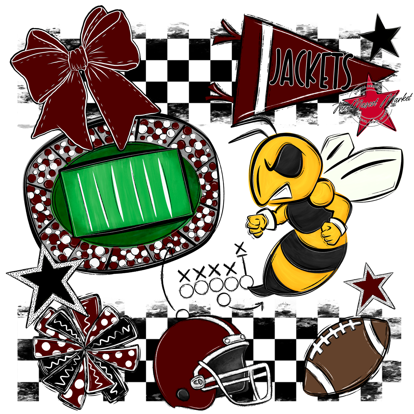 Jackets Checkers Mascot Spirit Design-Maroon