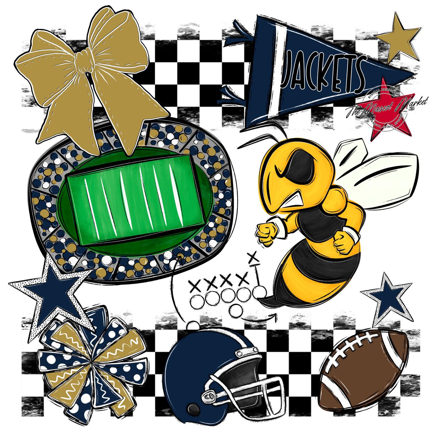 Jackets Checkers Mascot Spirit Design-Navy-Gold