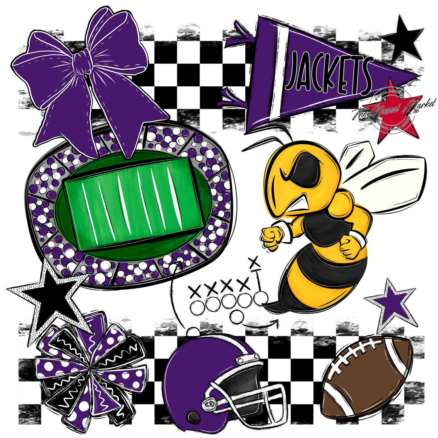 Jackets Checkers Mascot Spirit Design-Purple