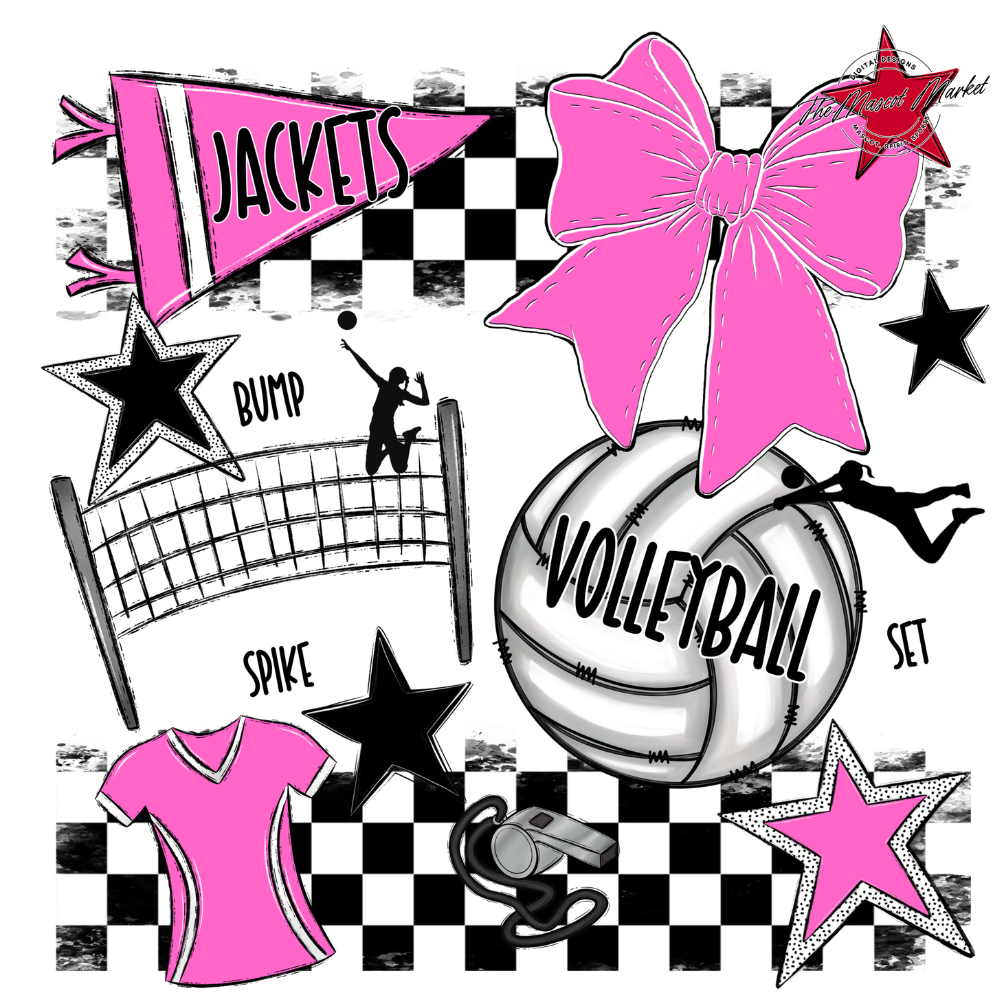 Jackets Checkers Volleyball Spirit Design-Baby Pink