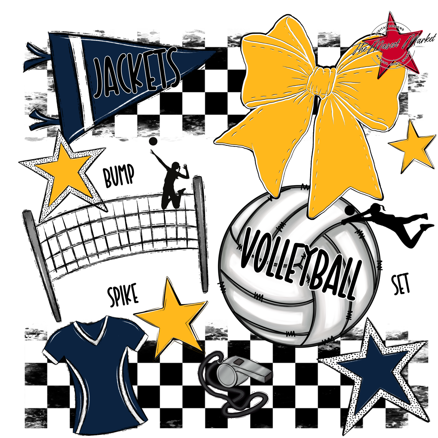 Jackets Checkers Volleyball Spirit Design-Navy-Yellow