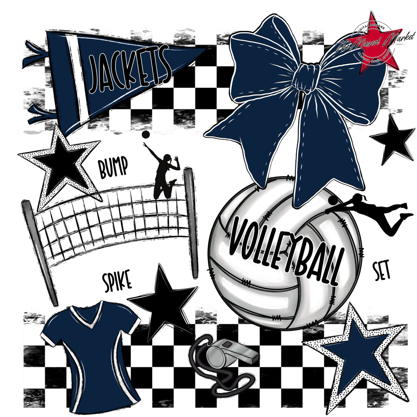 Jackets Checkers Volleyball Spirit Design-Navy