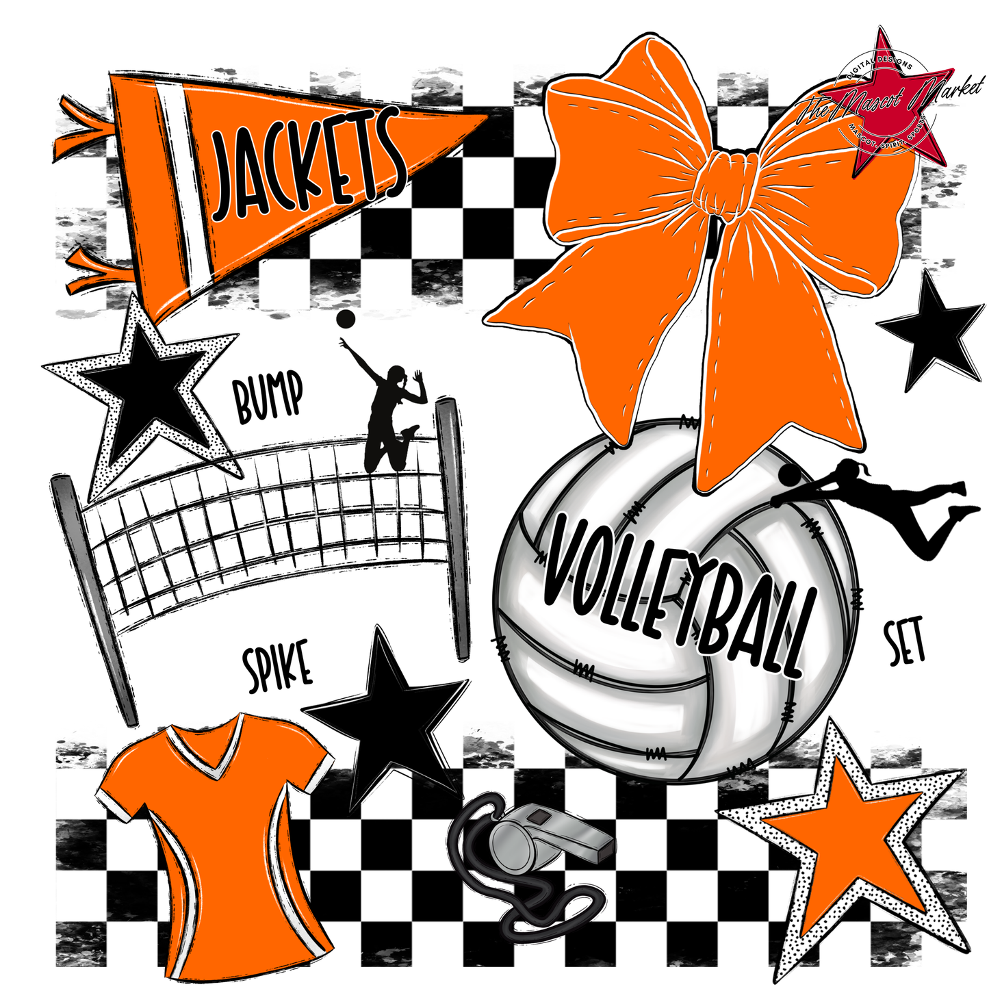 Jackets Checkers Volleyball Spirit Design-Orange