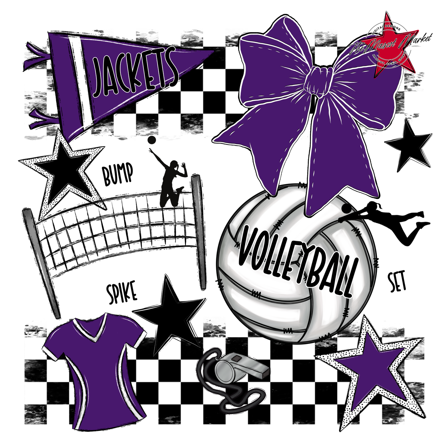 Jackets Checkers Volleyball Spirit Design-Purple