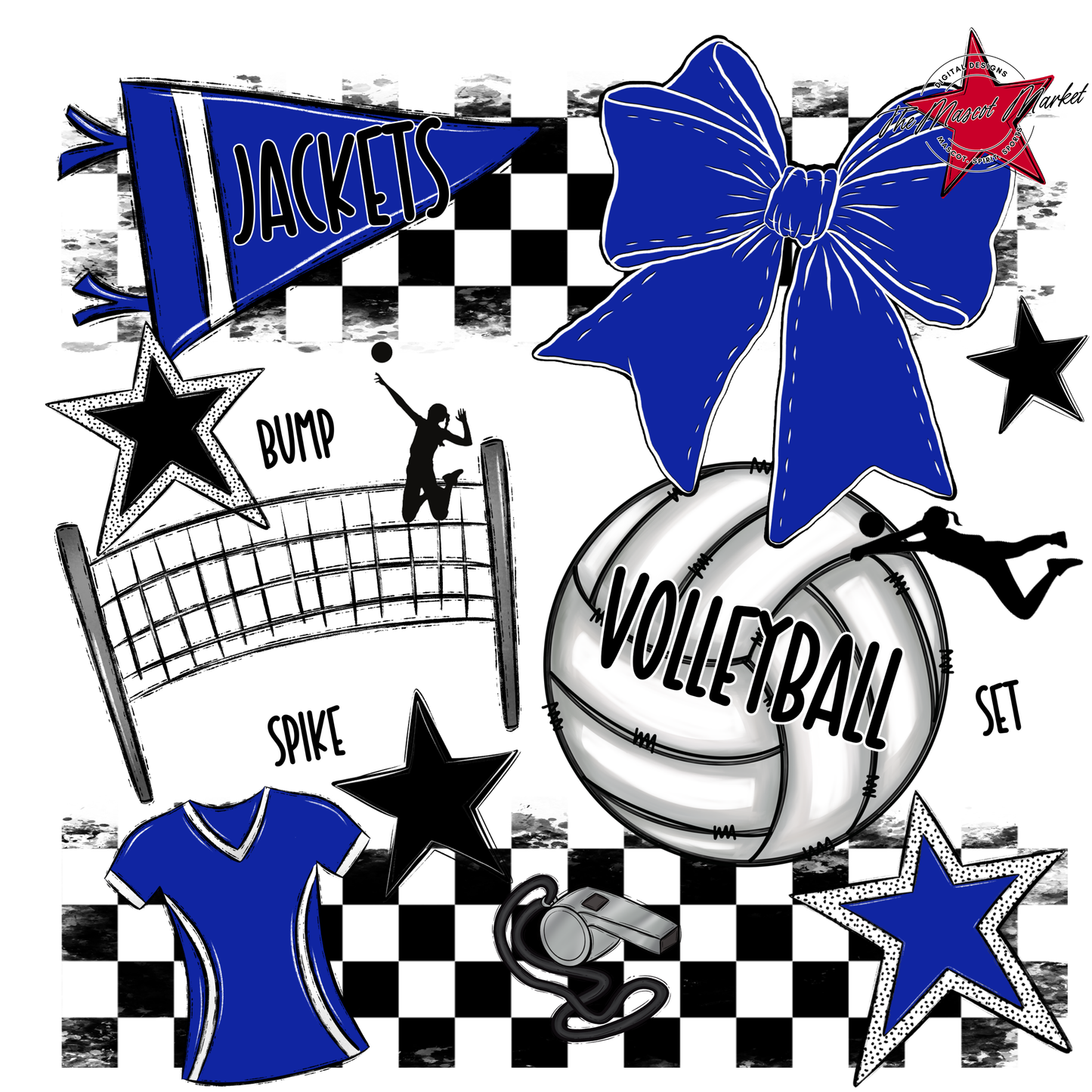 Jackets Checkers Volleyball Spirit Design-Royal Blue