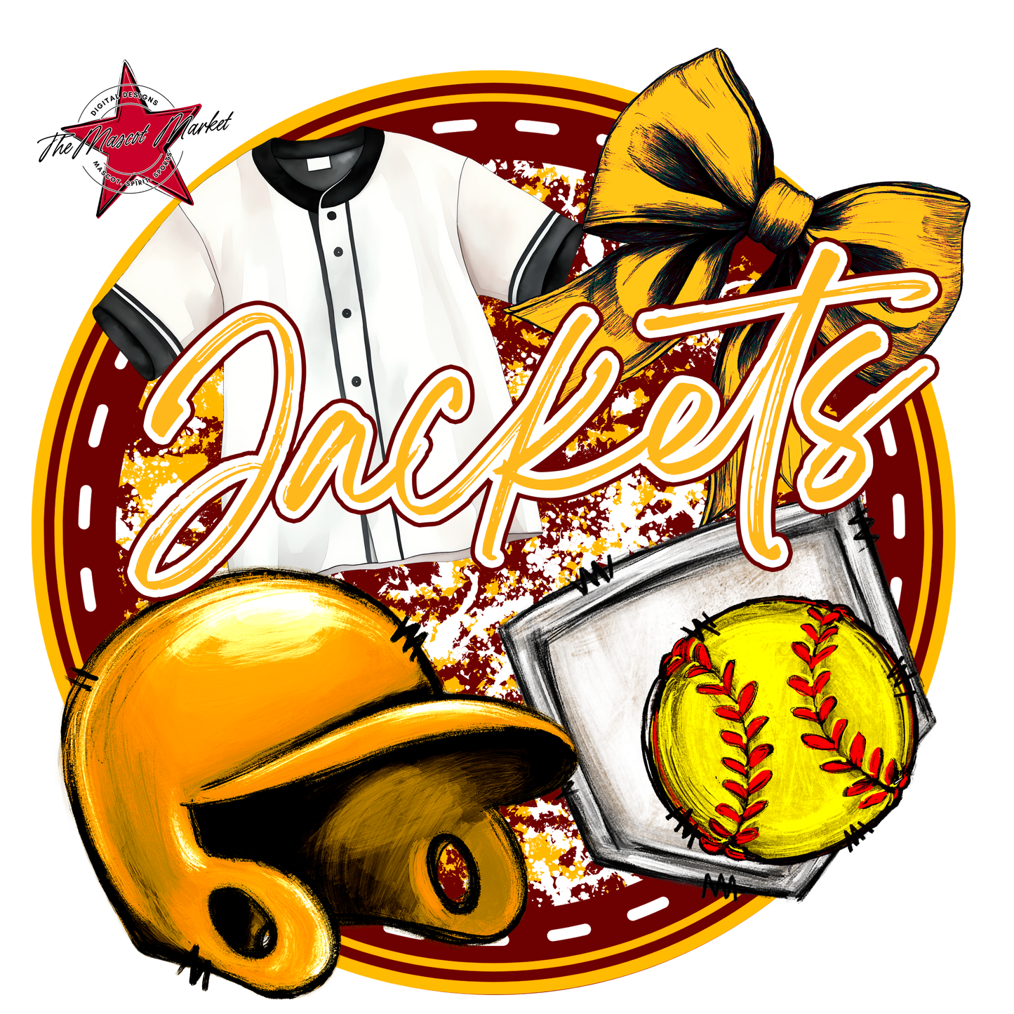 Jackets Circle Softball Design-Maroon-Yellow