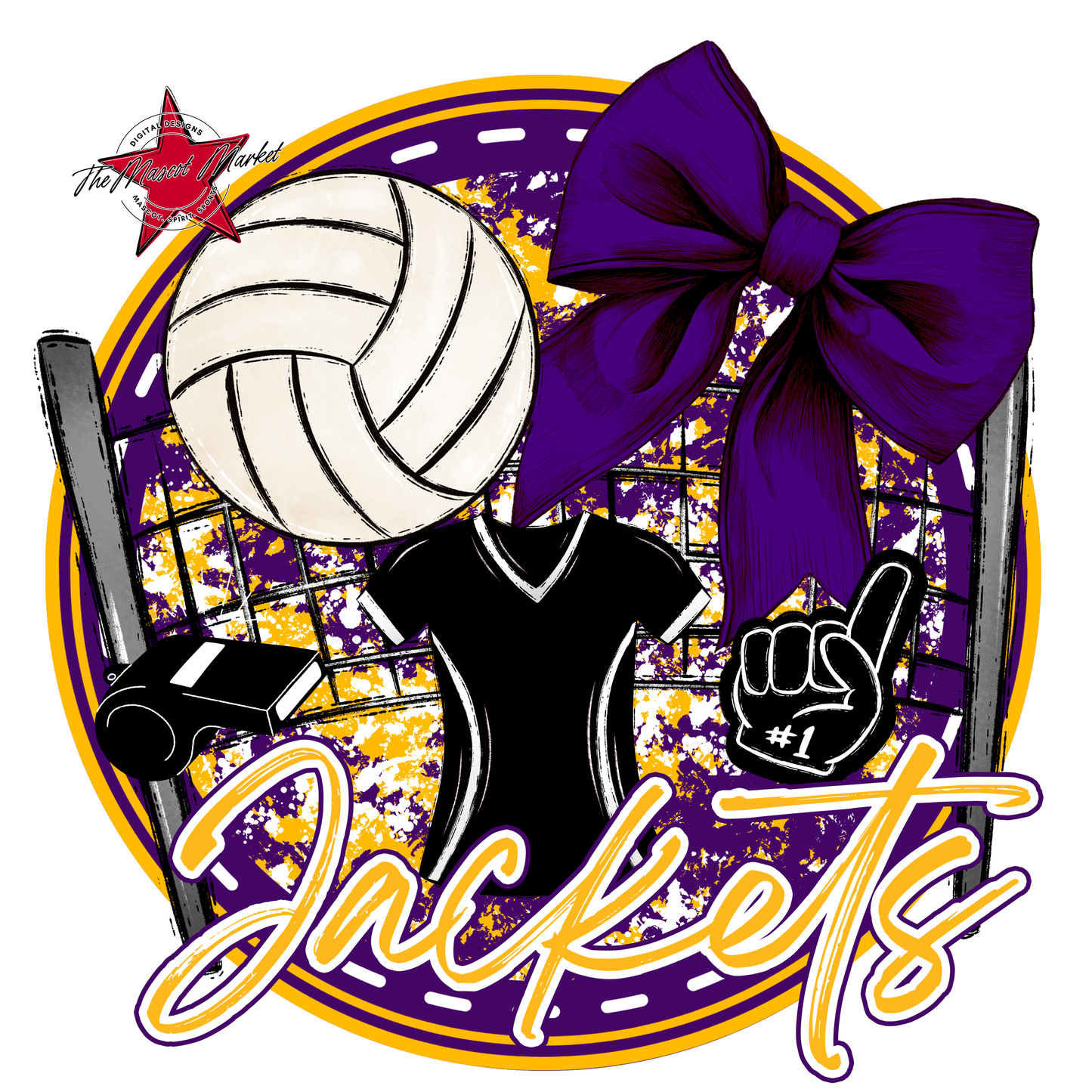 Jackets Circle Volleyball Design-Purple-Yellow