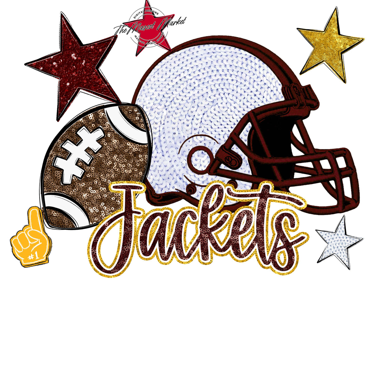 Jackets Football Embroidered Sequins Design-Maroon & Yellow