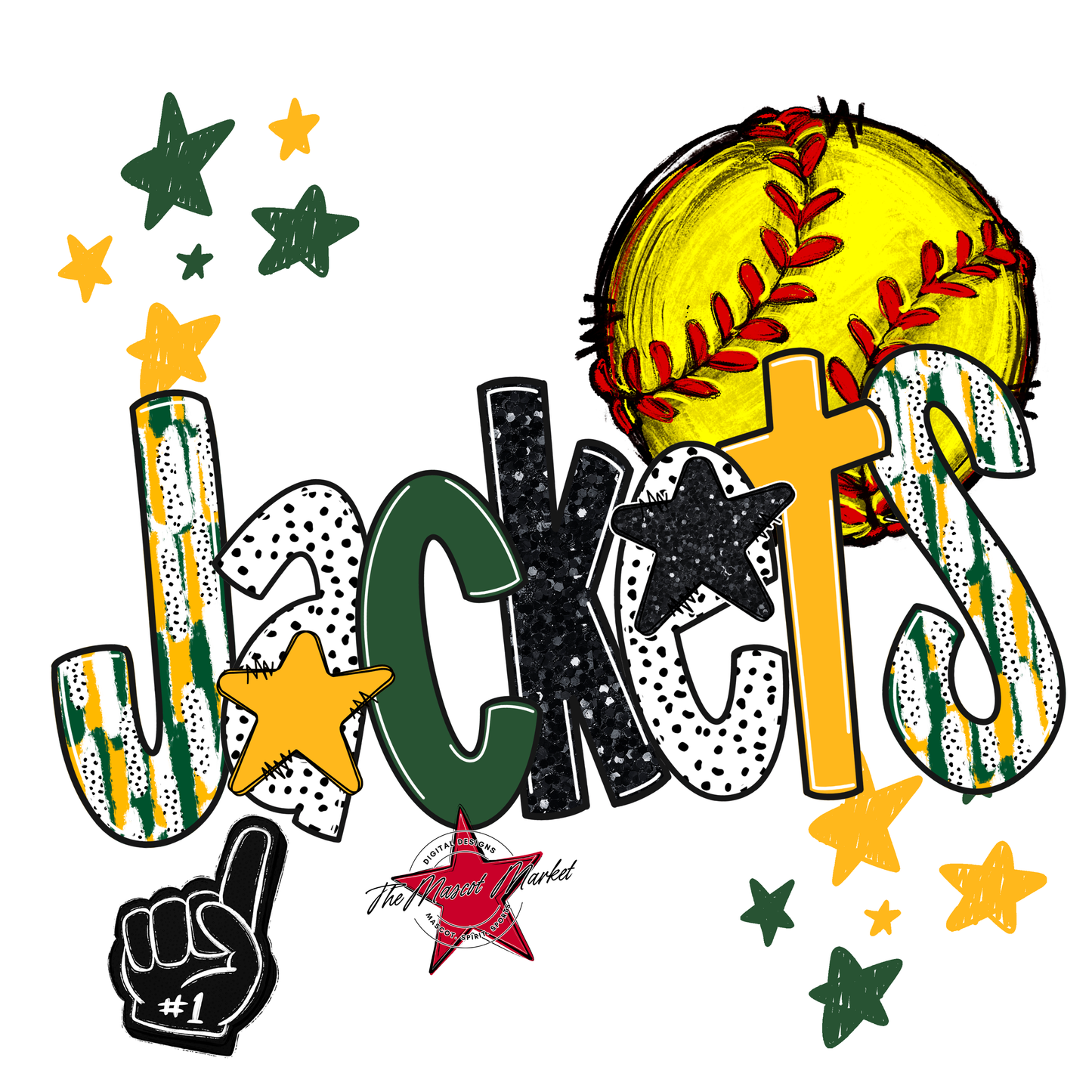 Jackets Softball Scrape-Green-Yellow