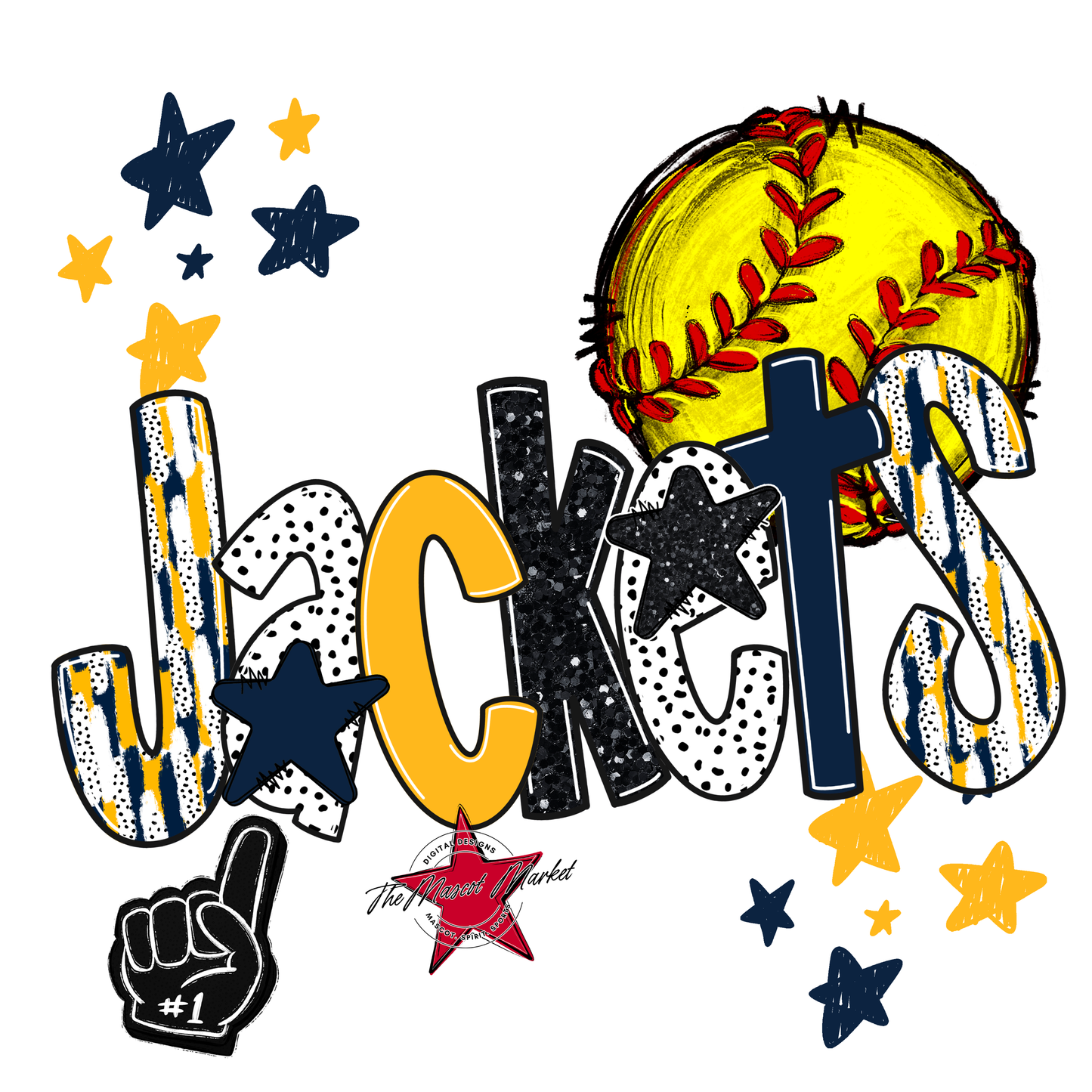 Jackets Softball Scrape-Navy-Yellow