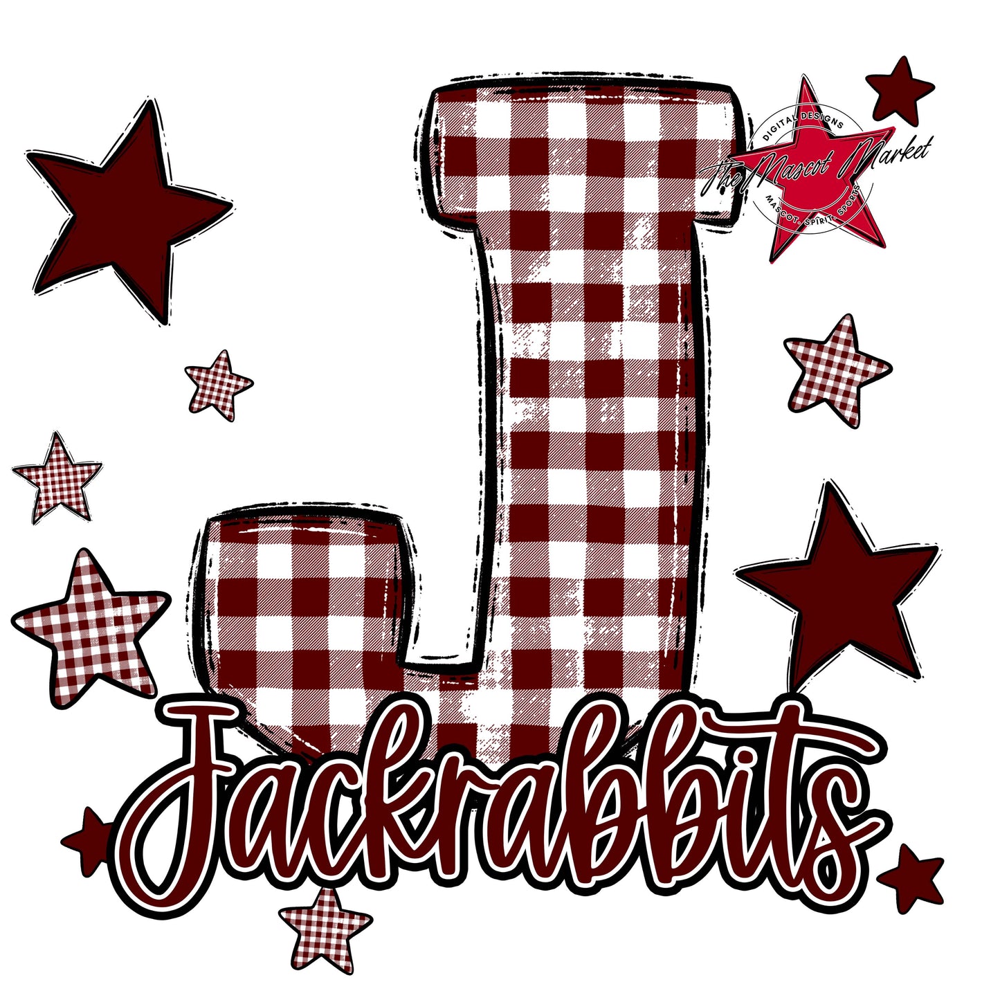 Jackrabbits Plaid Star Design-Maroon