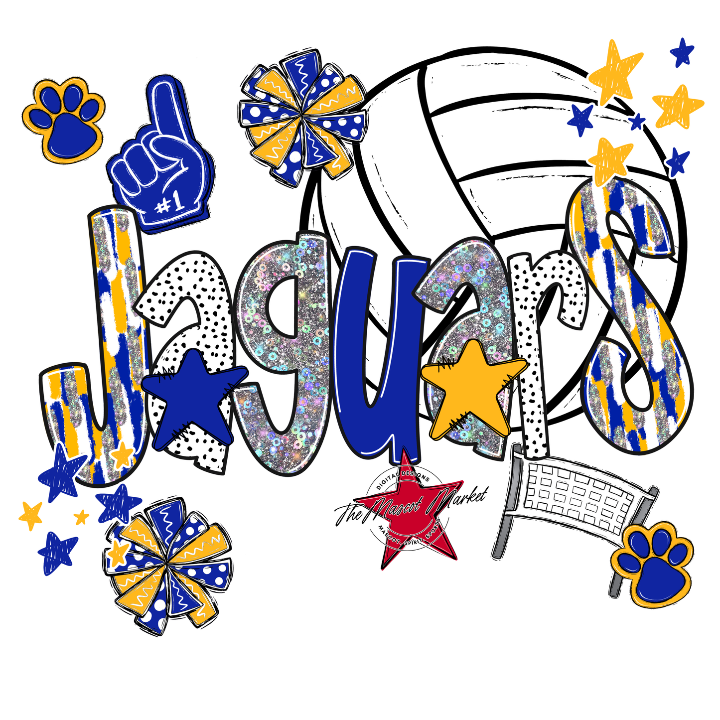 Jaguars Volleyball Scrape-Royal Blue & Yellow