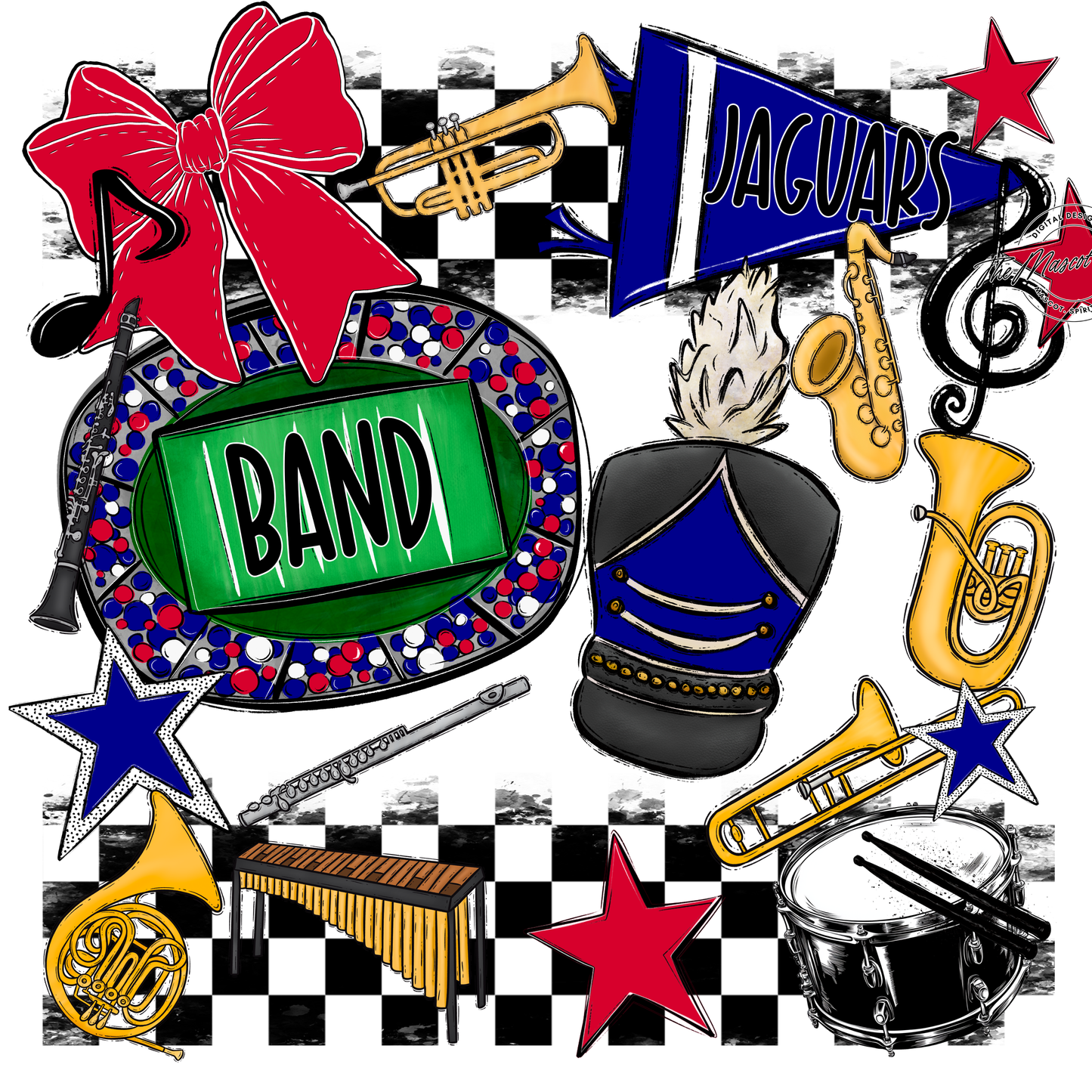 Jaguars Checkers Band Spirit Design-Blue-Red