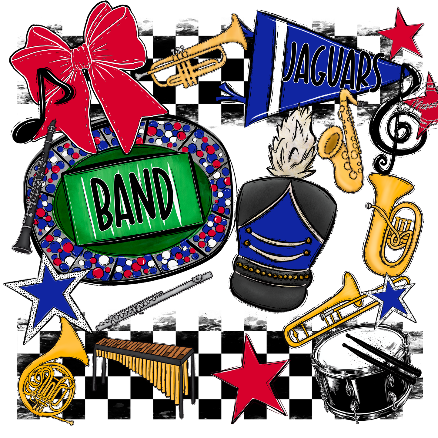 Jaguars Checkers Band Spirit Design-Royal Blue-Red