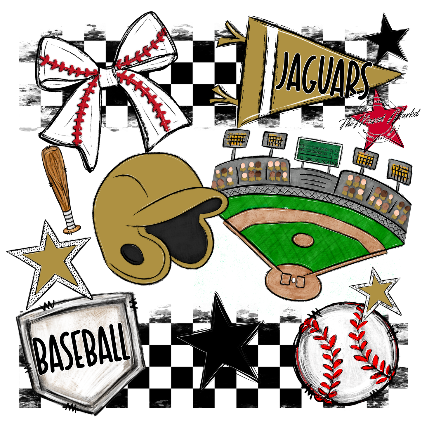 Jaguars Checkers Baseball Spirit Design-Gold