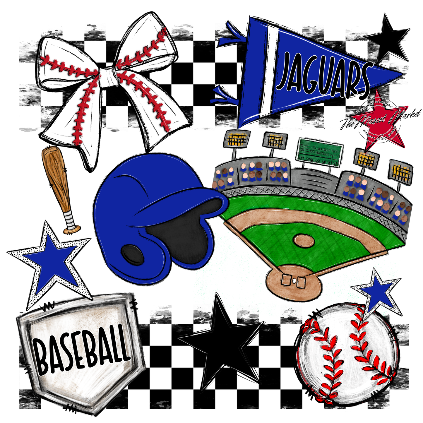 Jaguars Checkers Baseball Spirit Design-Royal Blue