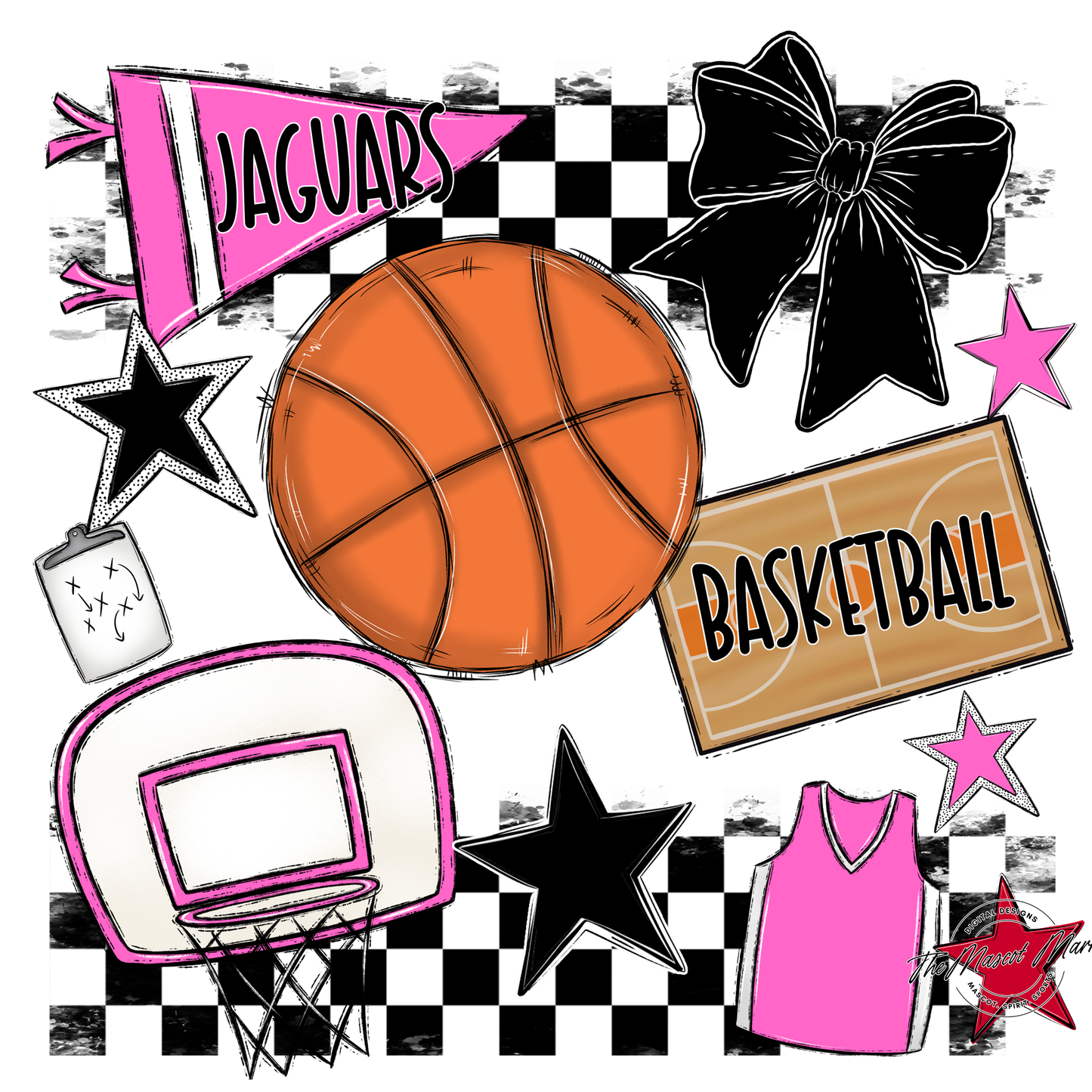 Jaguars Checkers Basketball Spirit Design-Baby Pink