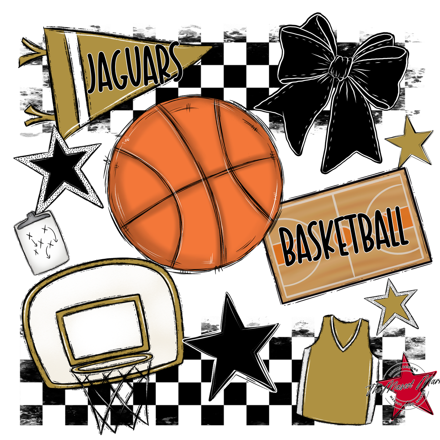 Jaguars Checkers Basketball Spirit Design-Gold