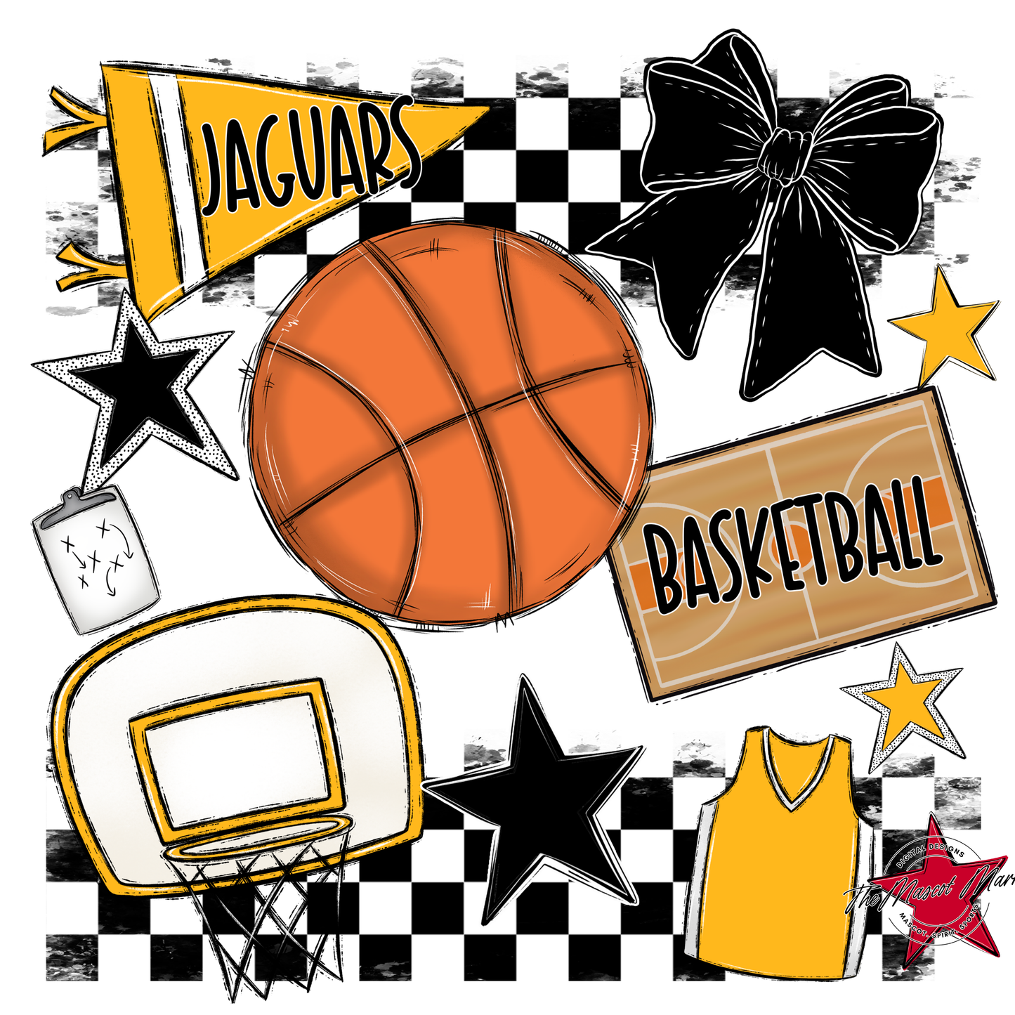Jaguars Checkers Basketball Spirit Design-Yellow