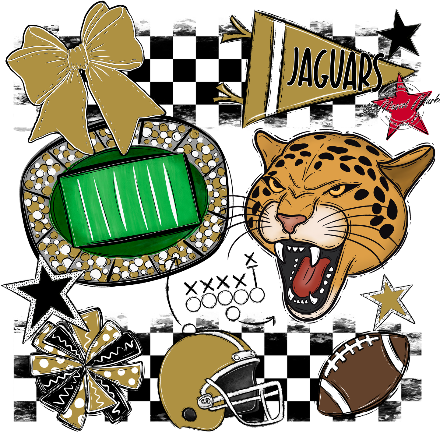 Jaguars Checkers Mascot Spirit Design-Gold