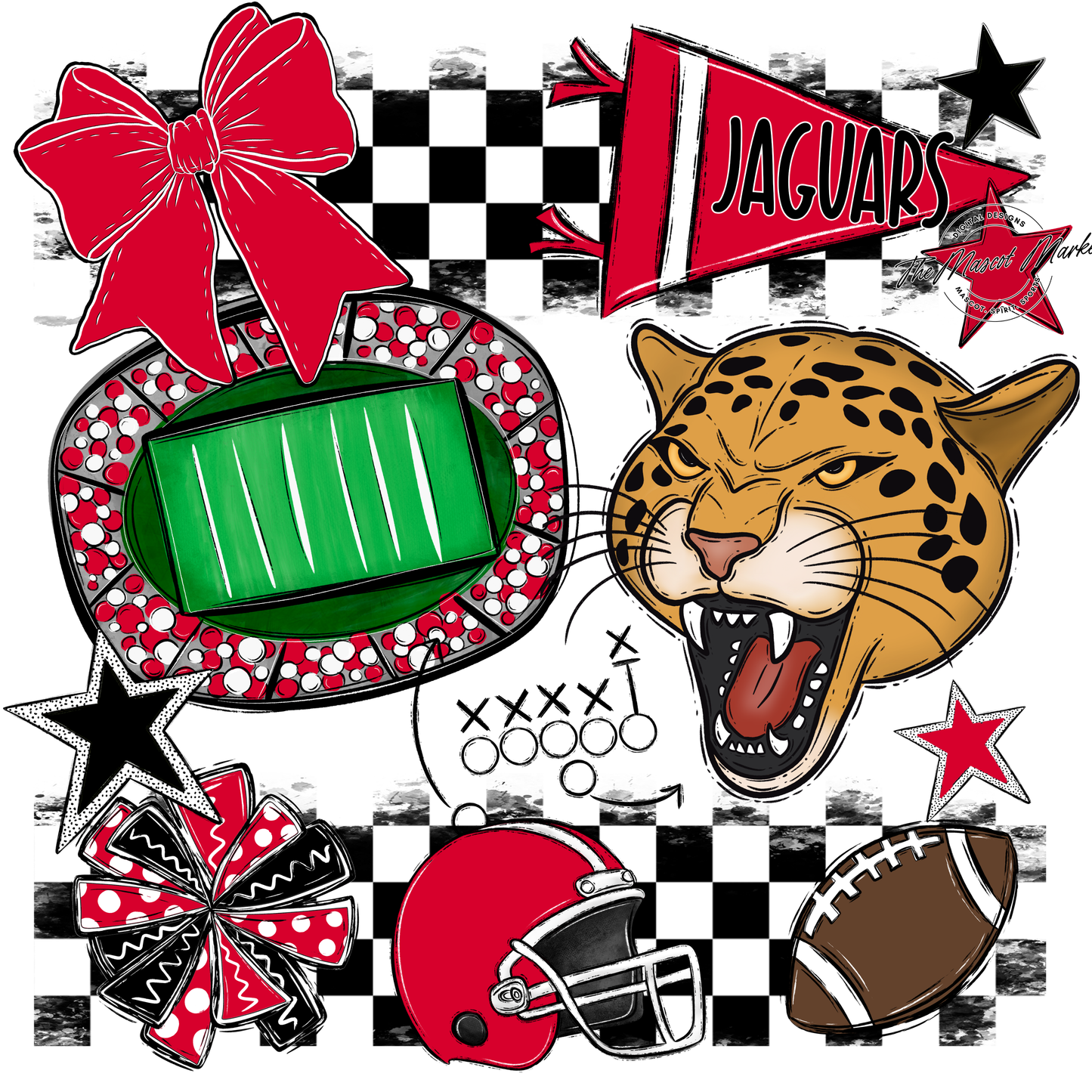Jaguars Checkers Mascot Spirit Design-Red