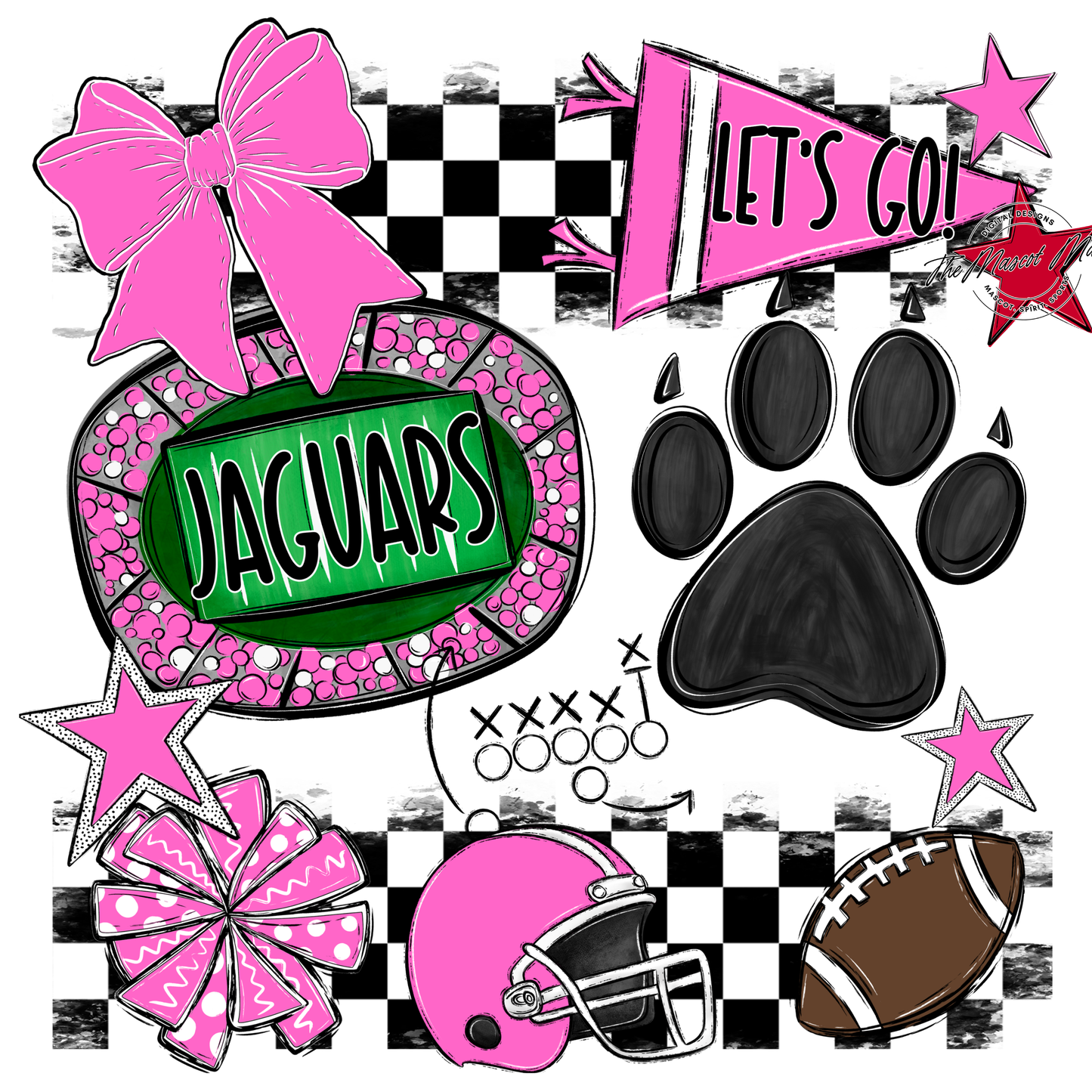 Jaguars Checkers Mascot Spirit Design w Paw-Baby Pink
