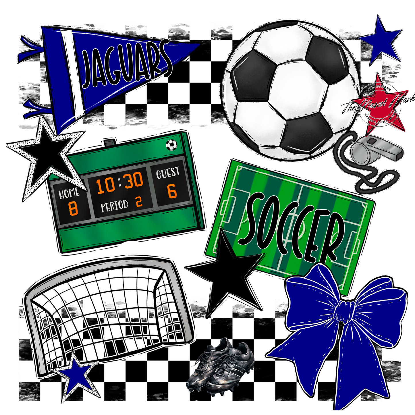 Jaguars Checkers Soccer Spirit Design-Blue