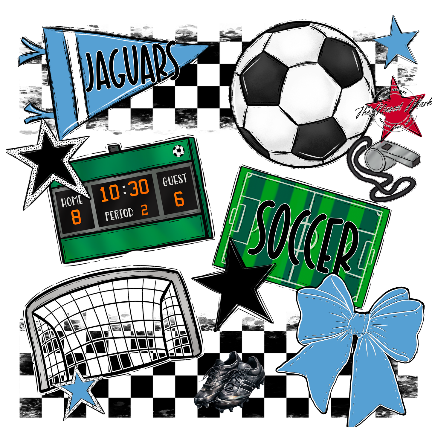 Jaguars Checkers Soccer Spirit Design-Carolina Blue