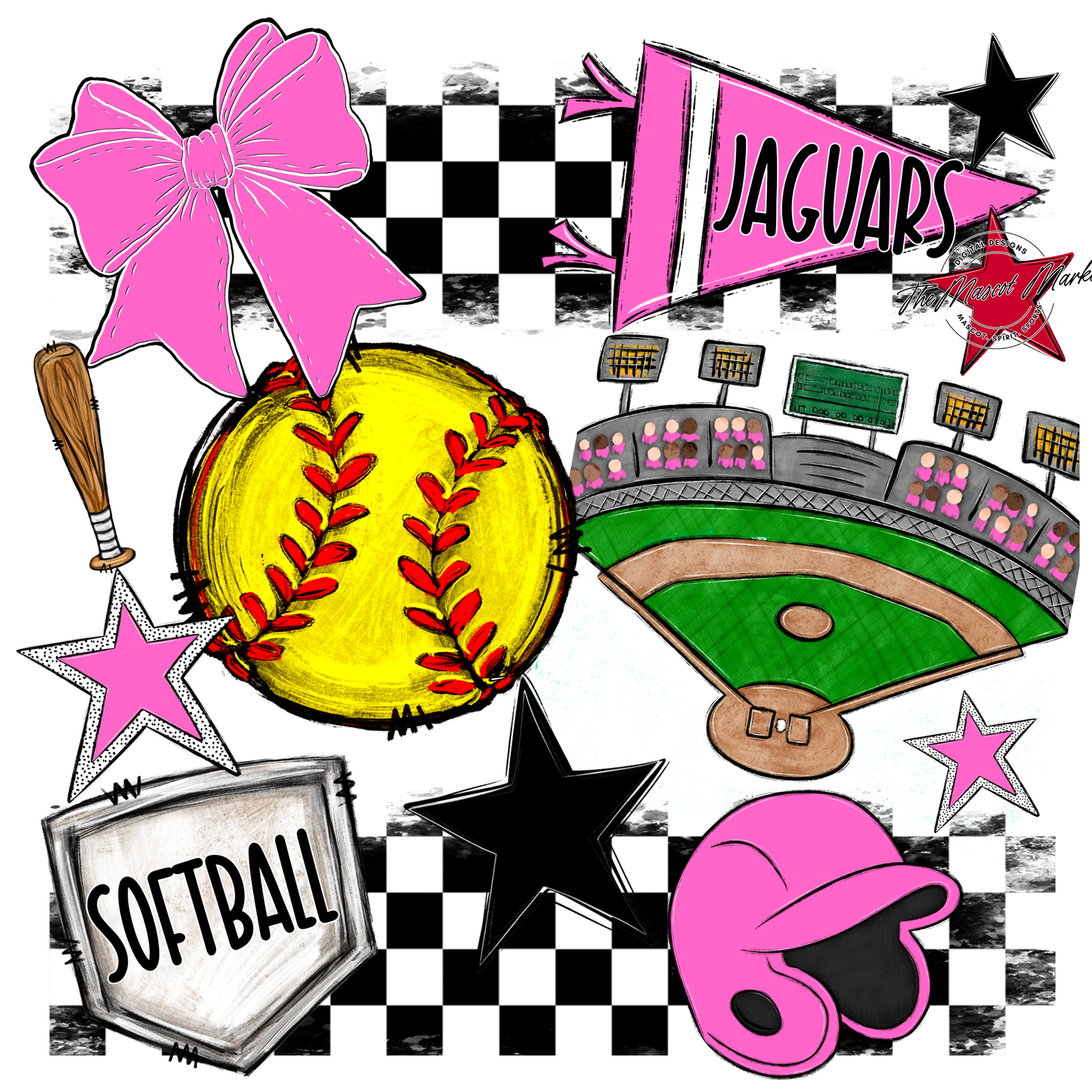 Jaguars Checkers Softball Spirit Design-Baby Pink