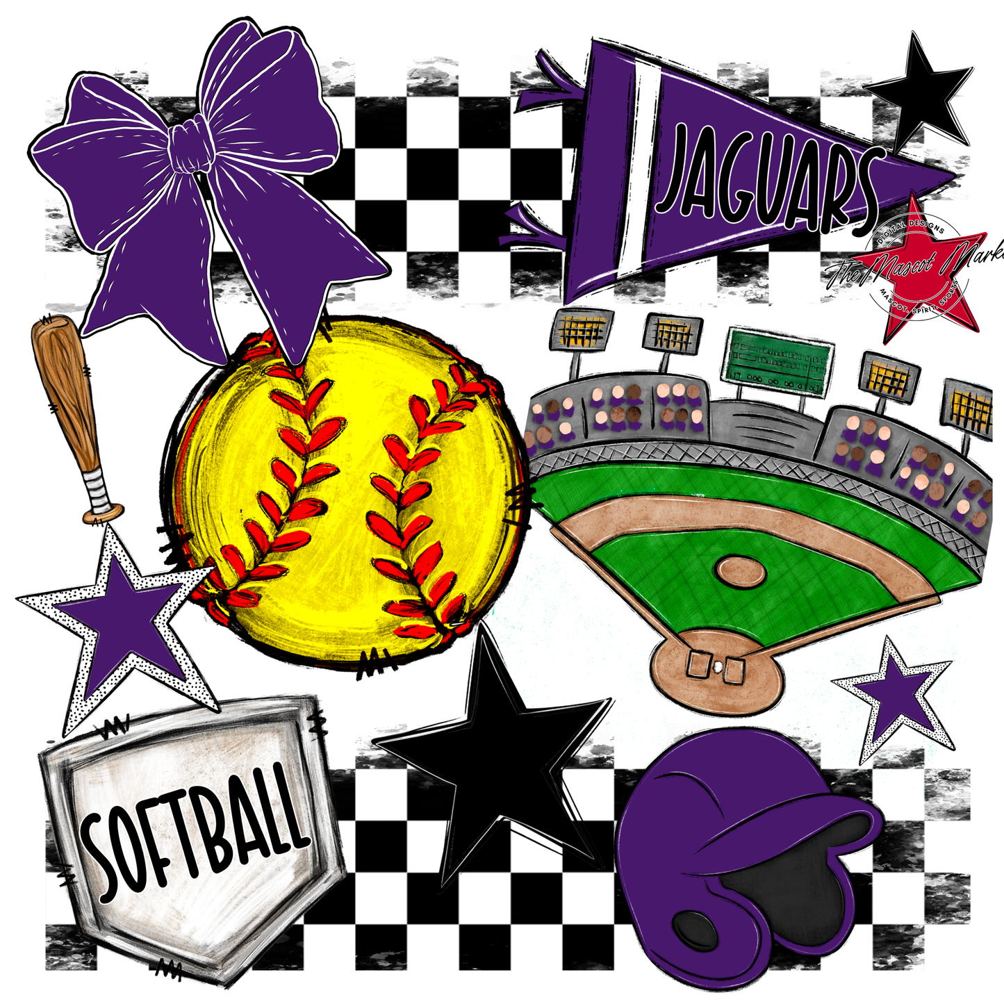 Jaguars Checkers Softball Spirit Design-Purple