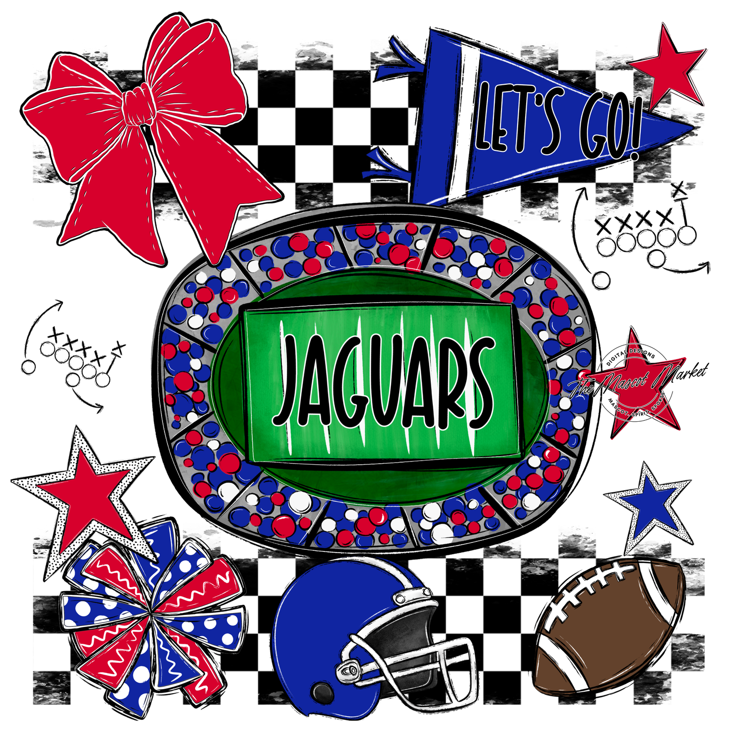 Jaguars Checkers Spirit Design-Royal Blue-Red
